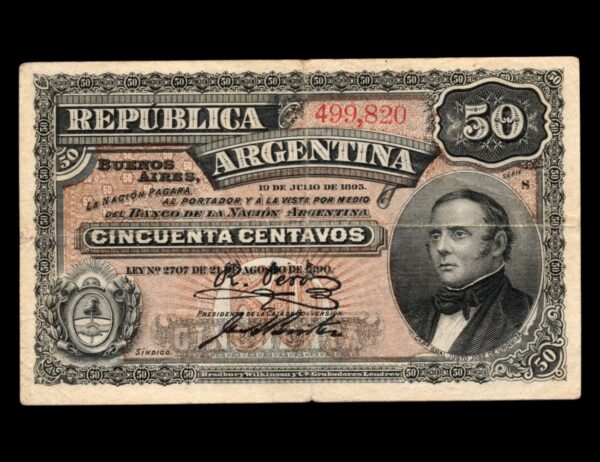 Argentina 50 Centavos Urquiza 1896 Bot#1052