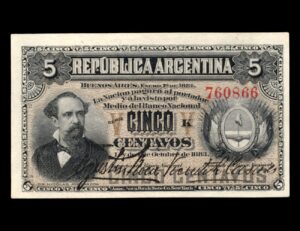 Argentina 5 Cent 1884 Col 008 Roca Casares