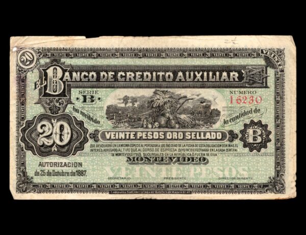 Uruguay Banco De Credito Auxiliar 20 Pesos