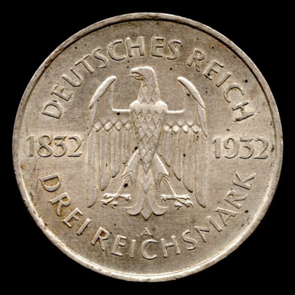 República de Weimar 3 Reichsmark 1932 KM# 76 - Imagen 2