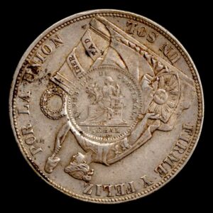Guatemala 1 Peso 1894 resellado Sobre Perú 1887 KM#224