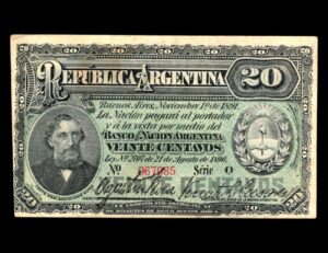 20 Centavos 1891 Roca Casares Caja Conversión