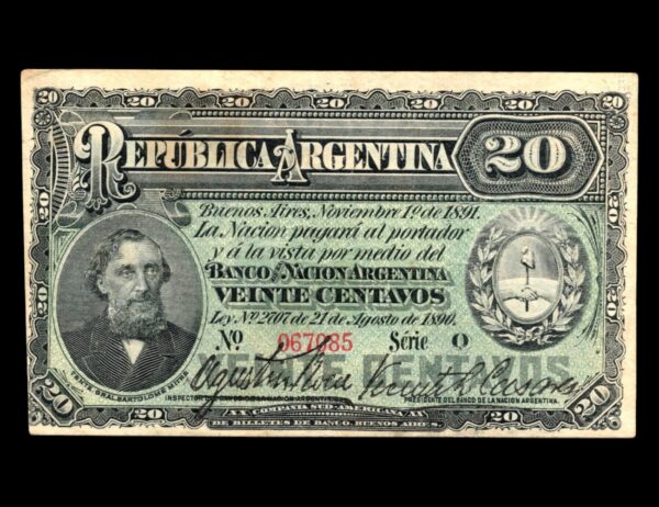 20 Centavos 1891 Roca Casares Caja Conversión