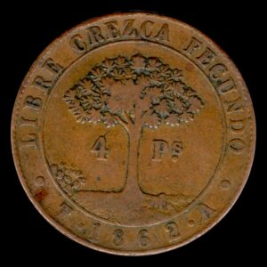 Honduras 4 Pesos 1862 KM# 26