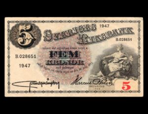 Suecia 5 Fem Kronor 1947 P#33
