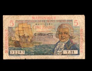 Martinica Francia De Ultramar 5 Francs Bougain Ville 1947-49 P#27