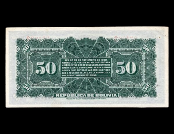 Vale Tesoreria De La Republica De Bolivia 50 Centavos - Imagen 2