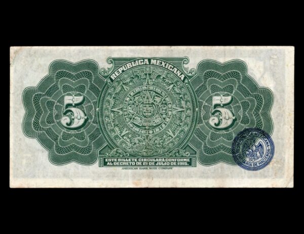 Mexico Republica Mexicana 5 Pesos 1915 P#S685 - Imagen 2