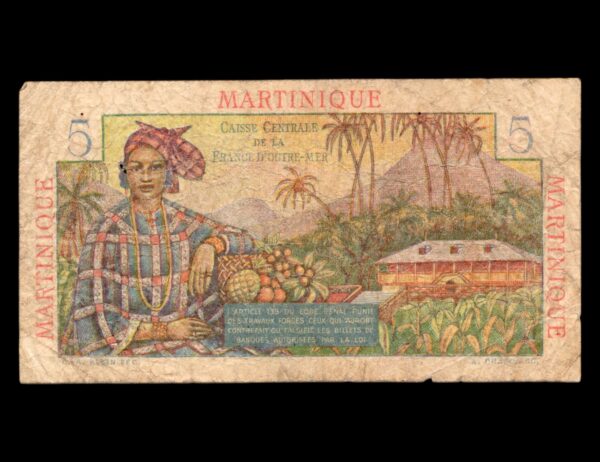 Martinica Francia De Ultramar 5 Francs Bougain Ville 1947-49 P#27 - Imagen 2