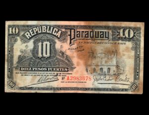 Paraguay 10 Pesos Fuertes 1923 Oficina de Cambios P#1504