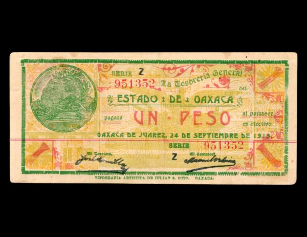 Mexico La Tesoreria General de Oxaca 1 Peso 1915 P#5953