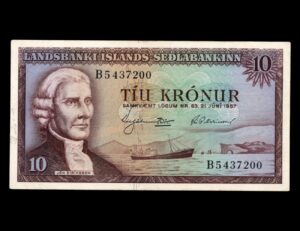Islandia 10 Kronor 1957 P#38b