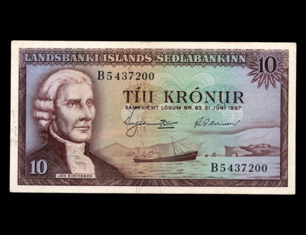 Islandia 10 Kronor 1957 P#38b