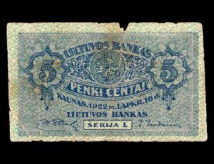 Lituania 5 Centai 1922 P#9
