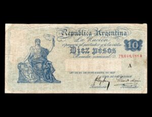 Argentina 10 Pesos Caja de Conversion 1923 Bot#1621