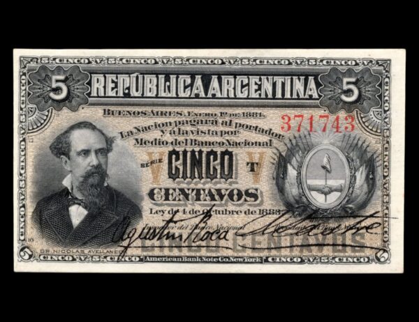 Argentina 5 Cent 1884 Col 67 Satre Corta