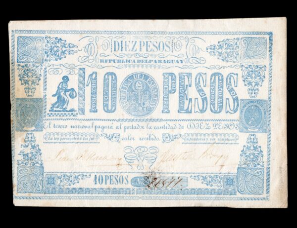 Paraguay 10 Pesos 1865 P#26