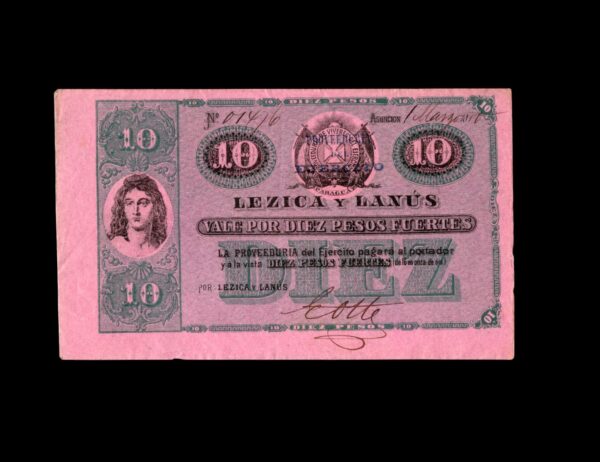 Paraguay 1870 Lezica Lanus 10 Pesos Fuertes
