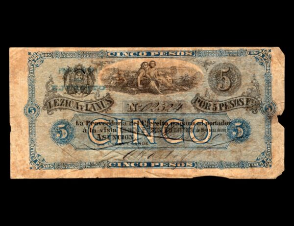5 Pesos 1870 Lezica Lanus